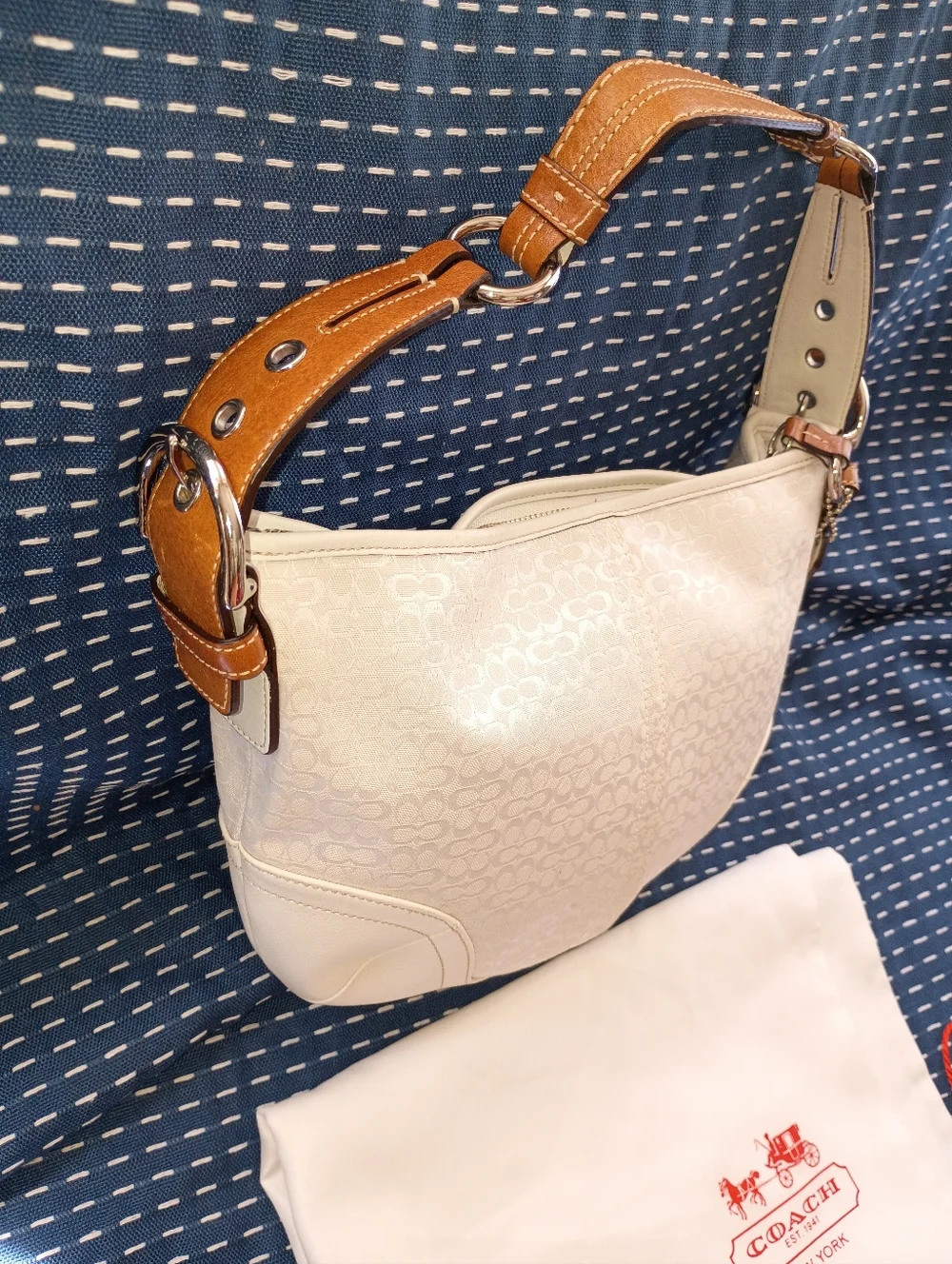 Coach NWOT Y2K White Signature Hobo Vintage Bag 1460 Jacquard Leather Spring - Picture 5 of 15